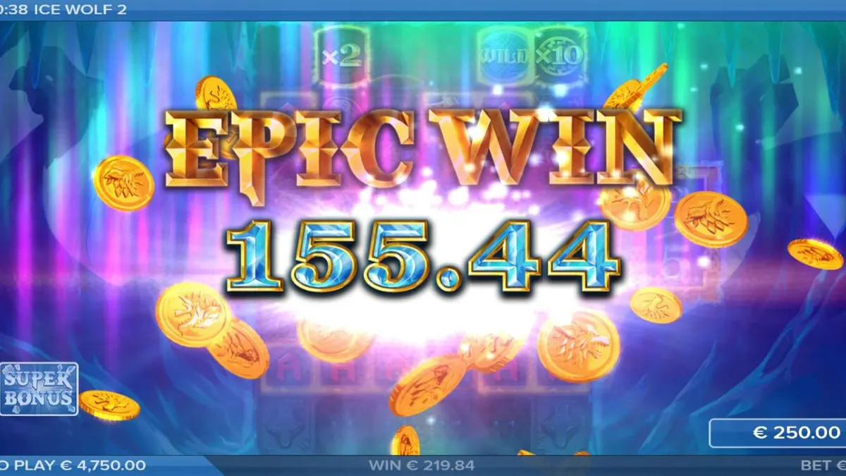 Ice Wolf 2 slot game interface featuring icy grid and wolf theme